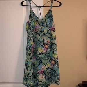 Floral print dress with criss cross straps in back